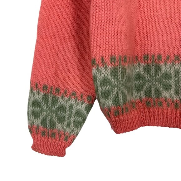Vtg 60s Bobbie Brooks Mohair Wool Fair Isle Knit Sweater Sz Small Green Coral - Picture 5 of 10
